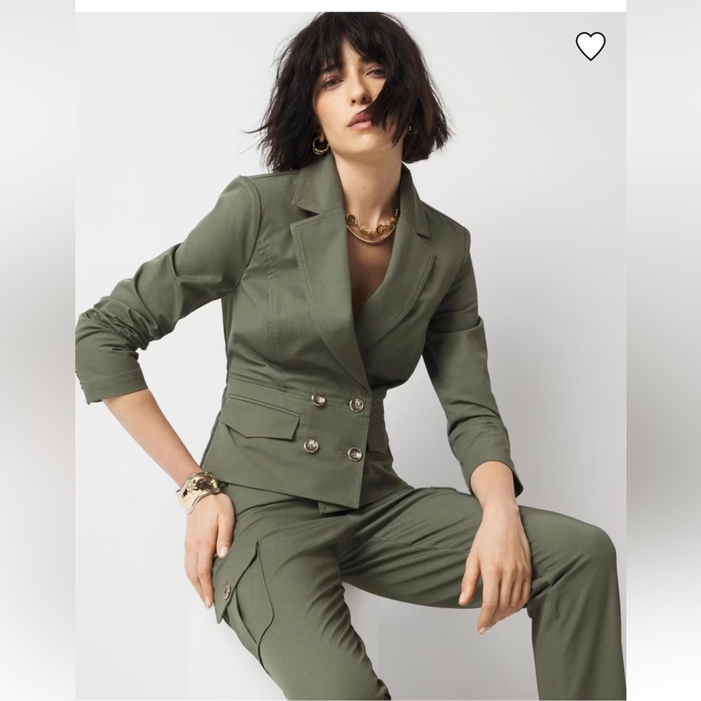 NWT Suit Super Stylish Olive with Double-Breasted Blazer & Tailored Pants!